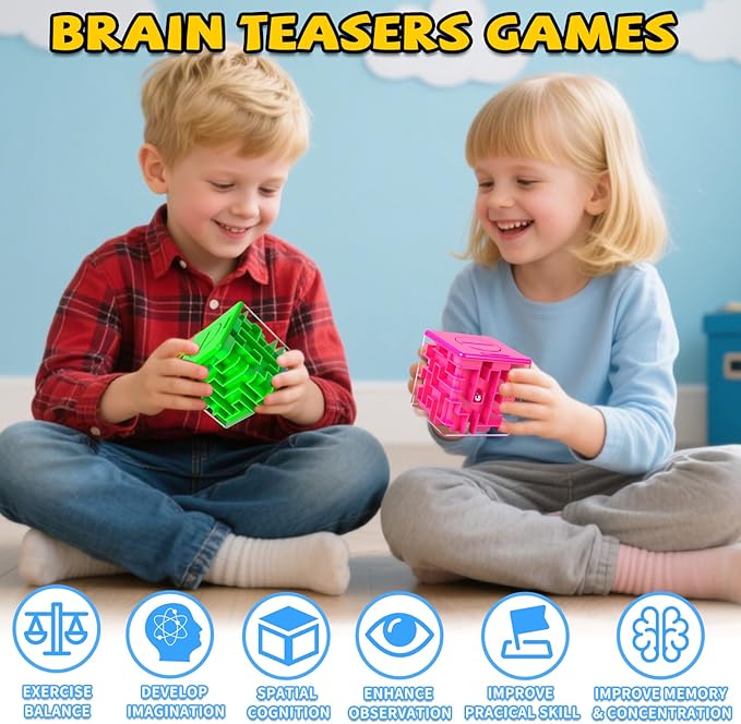 2 Pack Money Puzzle Gift Box, 3D Maze Puzzle Boxs Games Toy Gravity Memory Cube Ball Puzzle Educational Toys Gifts for Kids Boys Girls Students Teens Adults,Green and Blue