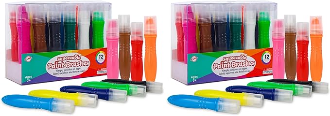12 Squeezable Paint Brushes Classic Colors for Kids, Tempera Paint Brush, Assorted Fun Colors for Toddler, (24ml/0.8oz Each) (Pack of 2)