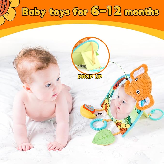 Baby Car Seat Toys - Mirror, Teether & Crinkle Paper - Rear Facing & Tummy Time - Fun Travel Toy