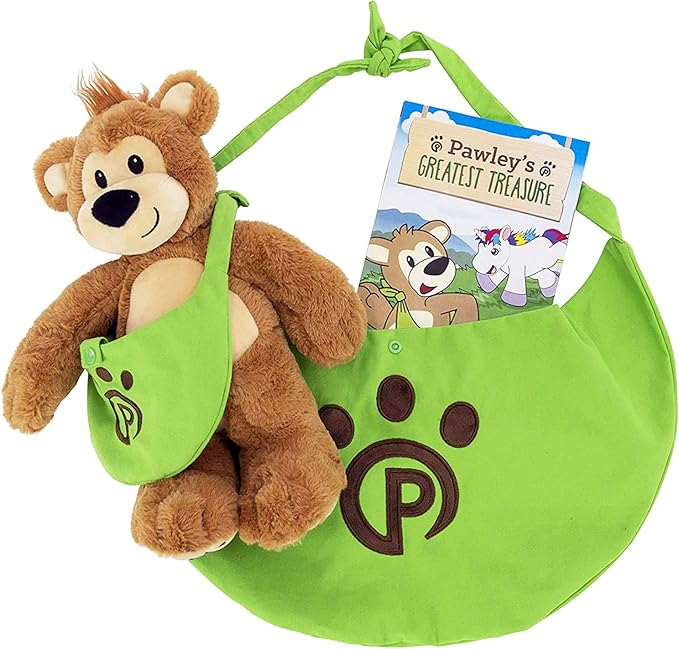 Plushible Pawley Book Set – Teddy Bear Stuffed Animal with Matching Bag & 'Pawley’s Adventure' Book, Soft Plush Toy for Babies, Toddlers & Kids, Ideal for Birthdays & Special Occasions