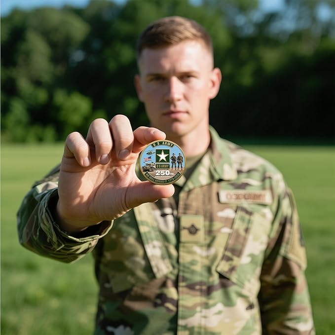 250th Anniversary U.S. Armed Forces Commemorative Coin - Patriotic Military Collectible with Engraved Service Branch Insignia，Patriotic Marine Corps Collectible (Army)