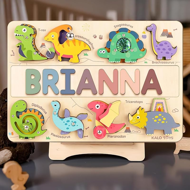 Personalized Wooden Name Puzzle for Toddlers 1-5 - Montessori Wooden Dino Sensory Toy, Custom Educational Learning Toys for, Perfect Birthday Gift for Boys & Girls