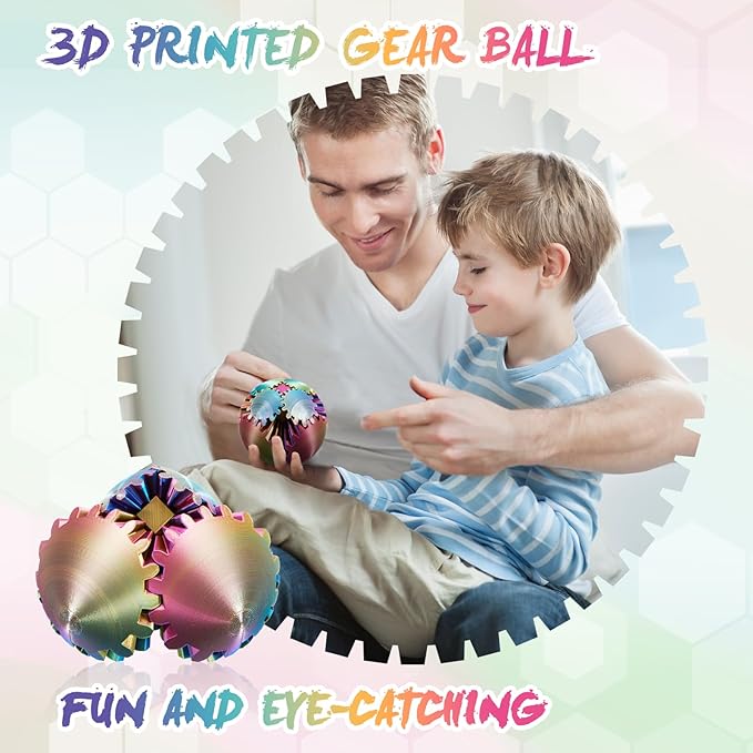 Gear Ball-3D Printed Gear Sphere,3D Printed Spin Ball Cube Fidget Toy,The Steampunk Whirling Wonder Fidget Ball Toy