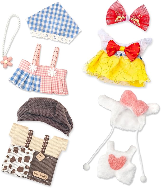 4 Pack—17cm Doll Clothes,Premium Cute Outfit with Accessories,Doll Princess Skirt,Boys and Girls Stylish Adorable Dolls Fashion Clothes Set Accessories(No Dolls and Shoes) (Set G)