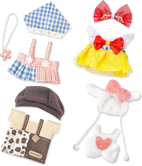 4 Pack—17cm Doll Clothes,Premium Cute Outfit with Accessories,Doll Princess Skirt,Boys and Girls Stylish Adorable Dolls Fashion Clothes Set Accessories(No Dolls and Shoes) (Set G)