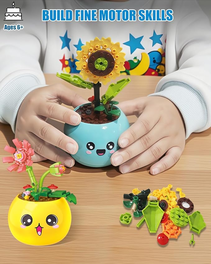 ICEKO KN 8 Pack Party Favors for Kids Building Set-494PCS Mini Succulent Flowers Building Blocks Sets for Classroom Prizes,Goodie Bag Stuffers,Birthday Children's Day Gifts for Boys Girls 6+