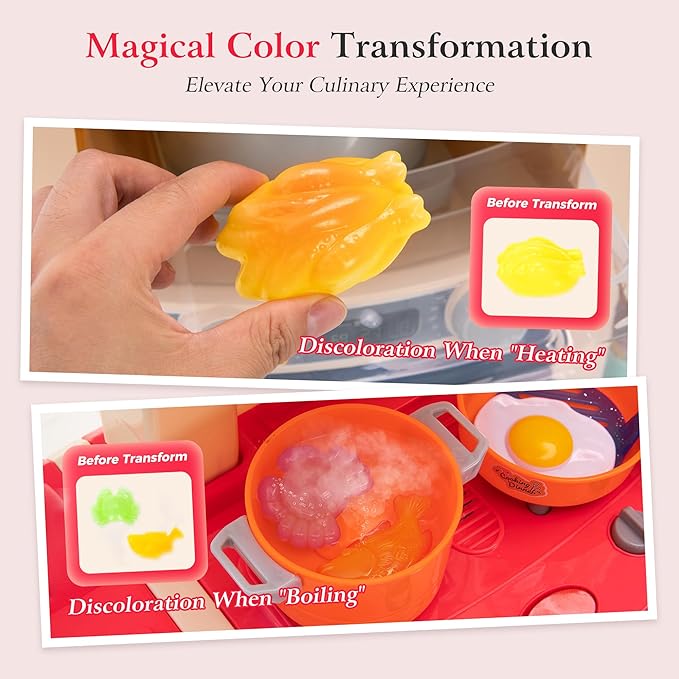 【2025 Upgraded】 Kitchen for Kids Interactive Play Kitchen for Kids Toddlers-Lightweight Easy-Install Pretend Kitchen with Tablet Ordering, Music, Lights Sounds, Steam Stove, Sink & Dishwasher(Pink)