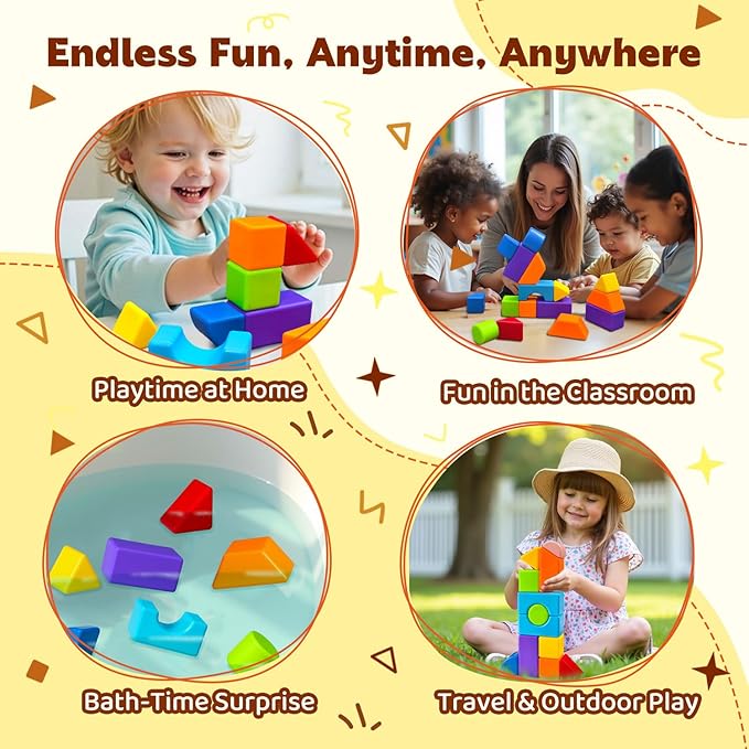 Multi-Shape Magnetic Blocks, Large Stacking & Building Blocks Set, Preschool Educational Sensory Magnet Toys for Kids Ages 3-5 Year Old Boys & Girls Toddlers(20pcs)
