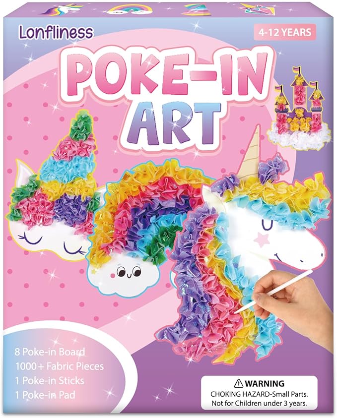 8PCS Poke-in Craft and Art Kit for Kid Unicorn Theme No-Mess Fabric Sewing Art Girls Boys 4-12 Puzzle Puncture Painting DIY Pastel Rainbow Toy Gift for Creative Activity Game Birthday Party