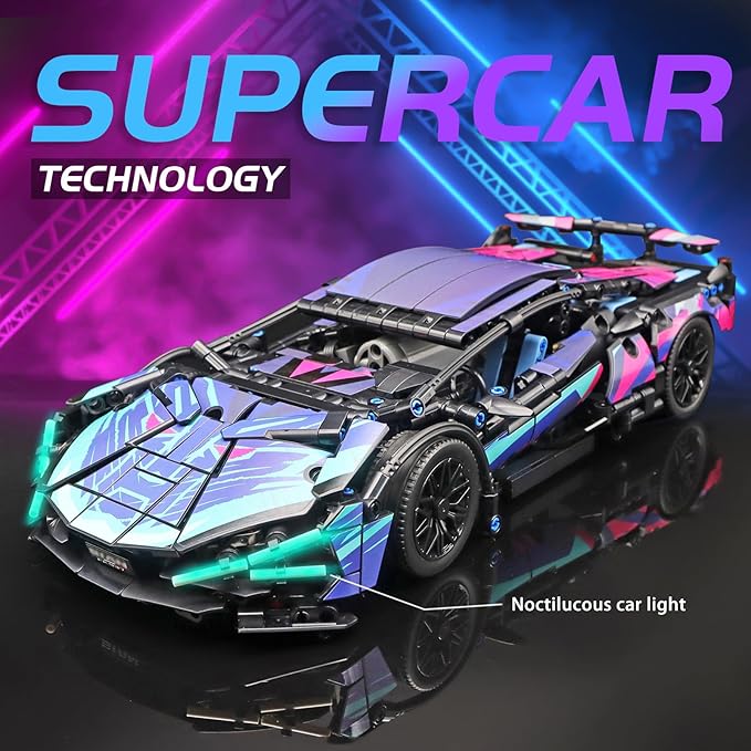 Remote Control Car Building Set, 1:14 Technical Sports Racing Car Building Kit, with Motors and Rechargeable Battery, Toys Gift for Adults & Boys Age 12+ (1314 PCS)