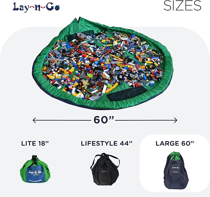 Lay-n-Go 2-in-1 Small Portable Drawstring Toys Storage Organizer and Play Mat for Room and Travel, Made for Kids and Toddlers with a Durable Patented Design