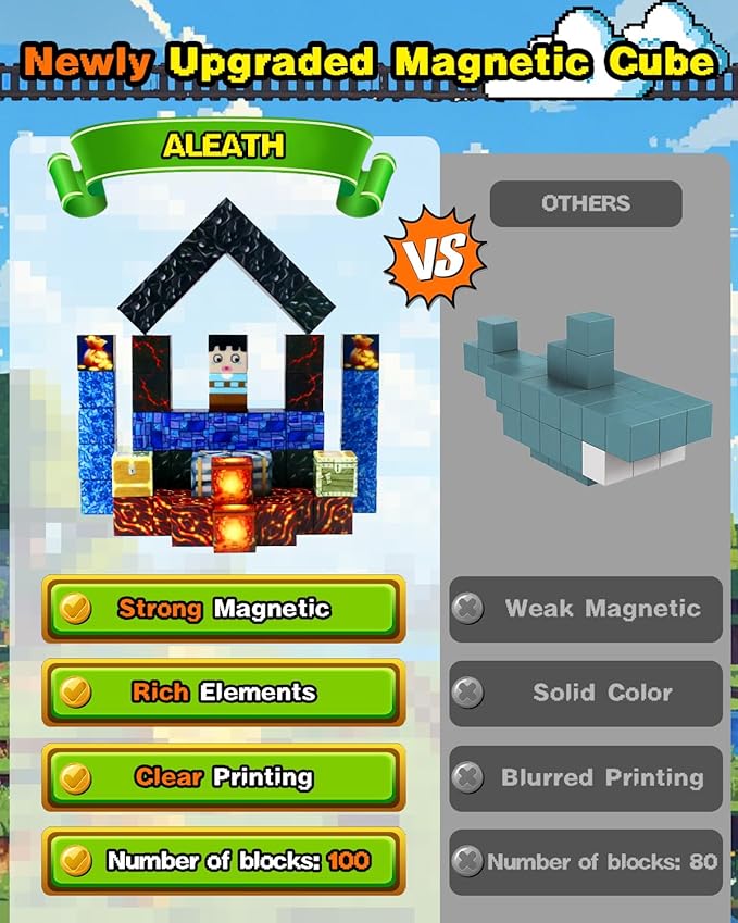Aleath Magnetic Blocks Building Toys for Kids: 100PCS Magnet Cubes Trains Set - Kids Toys for Christmas Birthday Gifts - 0.8 inch Magnetic Blocks for Boys & Girls 3+