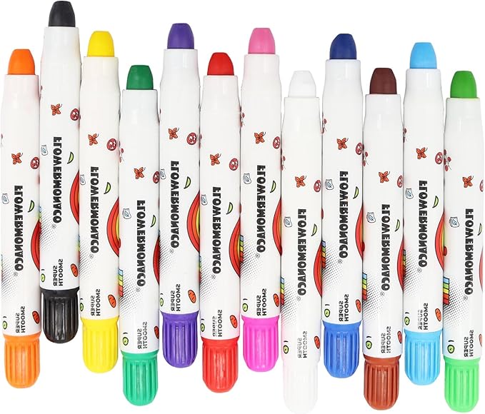 Lebze 12 Colors Toddler Crayons, Non Toxic Silky, Jumbo Washable Baby Coloring Tool, Large Size for Kids and Children, Safe Art School Supplies for Boys & Girls Flower Monaco