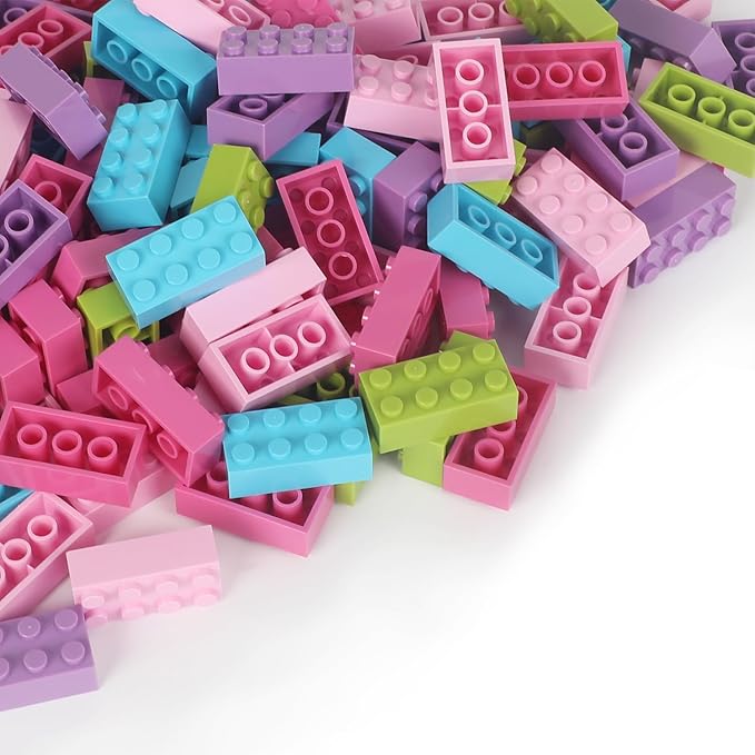 Building Bricks 121 Pieces 2x4 Multi-Color Building Block,Compatible with Classic Building Block,Creative Building Block Toys for Kids(Pink,Blue,Purple,Green,Rose red)