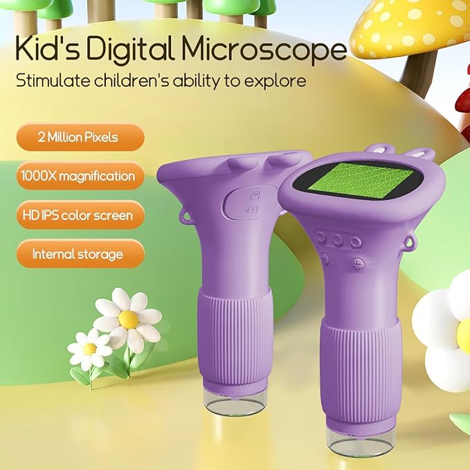 Kids Microscope Pocket Microscope -1000X Portable Microscope for Kid | Photo and Video Mini Microscopes | 2'' Digital Little Scientist Microscopes for 3-10 Age Years Old Boys Girls Toys Gifts