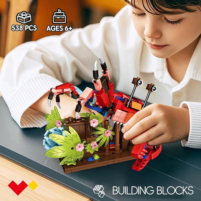 Animal Flowers Building Set for Kids 6+, 3 in 1 Transforms to 3 Different Animal Figures - from Colorful Parrot, to Lifelike Chameleon, to Cute Crab- Perfect for Home Decor & Creative Gifts（538 PCS）