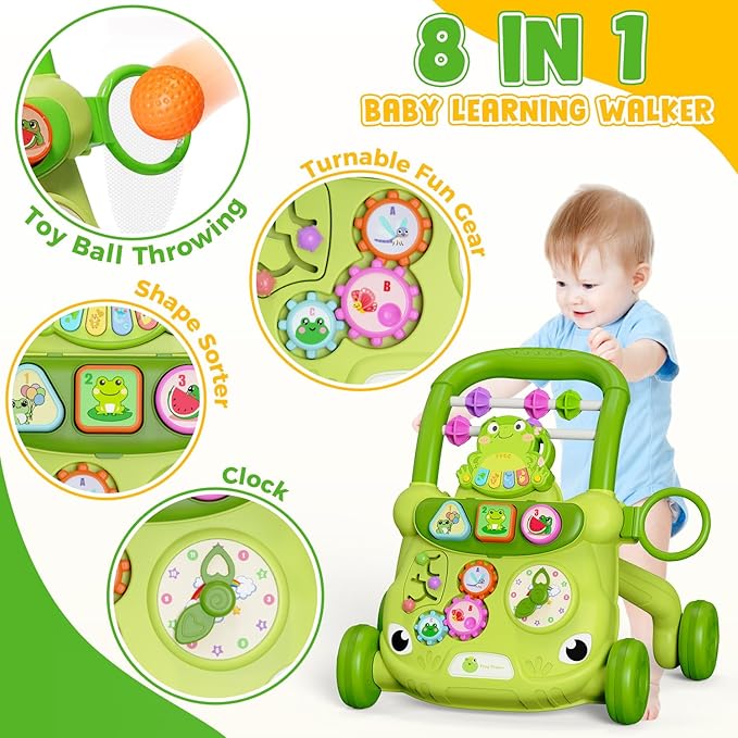 Baby Walker Toys,Push Walker for Boys & Girls Learning to Walk,Sit to Stand Early Educational Toys,Activity Center for Infant,Christmas Birthday Gift for Toddler 6-18 Months,Green