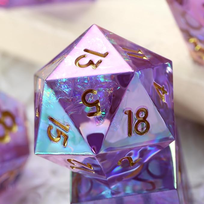 Iridescent Plating Lilac Sharp D&D Dice, DNDND Handmade DND Resin Sharp Edge D&D Die with Gift Case for Dungeons and Dragon Tabletop Games (Iridescent Plating Lilac)
