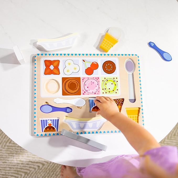Melissa & Doug Ice Cream Wooden Magnetic Puzzle Play Activity Set, 16 Magnet Pieces, Play Food Toy for Boys and Girls Ages 2+
