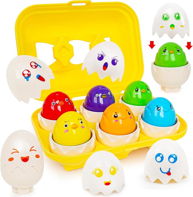 Tddler Toys 1-2,Montessori Geometric Egg Shape Sorter Toys Preschool Learning Educational Color Sorting & Fake Eggs Puzzles Matching Games Fine Motor Toy for Boys Girls