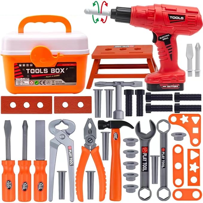 Kids Tool Play Set,Electric Screwdriver Toy with Box, 42pcs Toddler Electronic Toy Drill Kits, Pretend Play Construction Tools for Boy Girl Halloween Present Birthday Dress Up Party