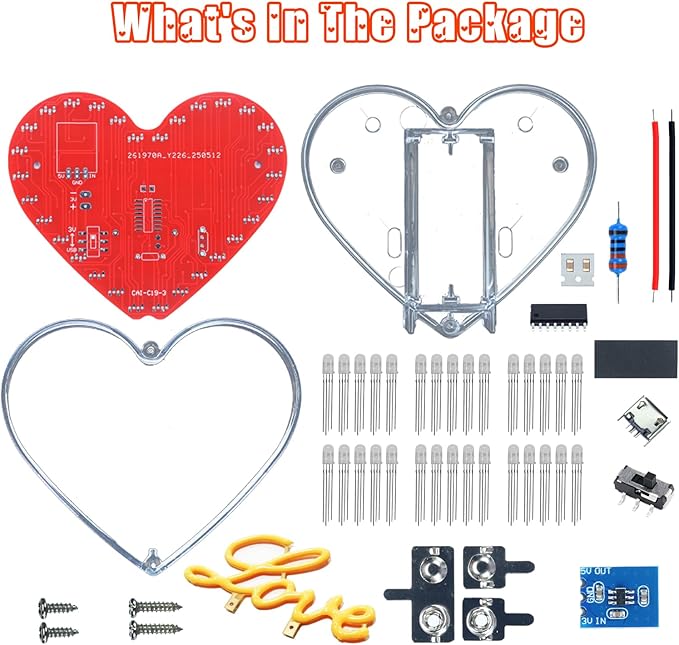 Soldering Project, ICSTATION Heart Shaped LED Soldering Practice Kit RGB LED Heart Circuit Project with Love Filament DIY Electronic Kit for School Student Education Perfect Present for Your Lover