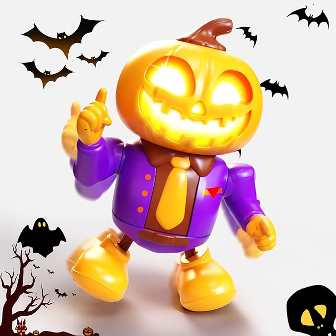 Halloween Pumpkin Dancing Robot Toy – Light-Up Musical Walking Figure, Party Decoration for Boys & Girls Ages 3-8, Fun Holiday Gift
