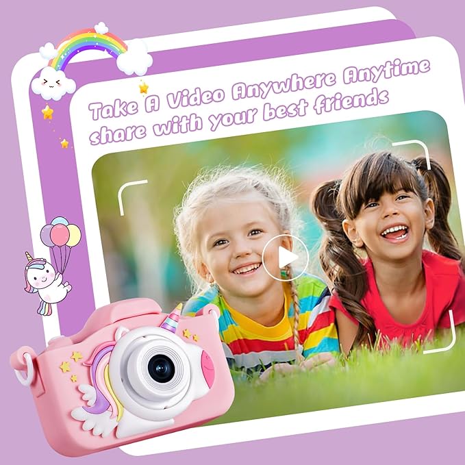 X5 Kids Digital Camera, Pink, Unisex, 32GB SD Card, 8X Digital Zoom, Auto Focus, Cute Frames, Film Filters, Easy to Use, Durable Design
