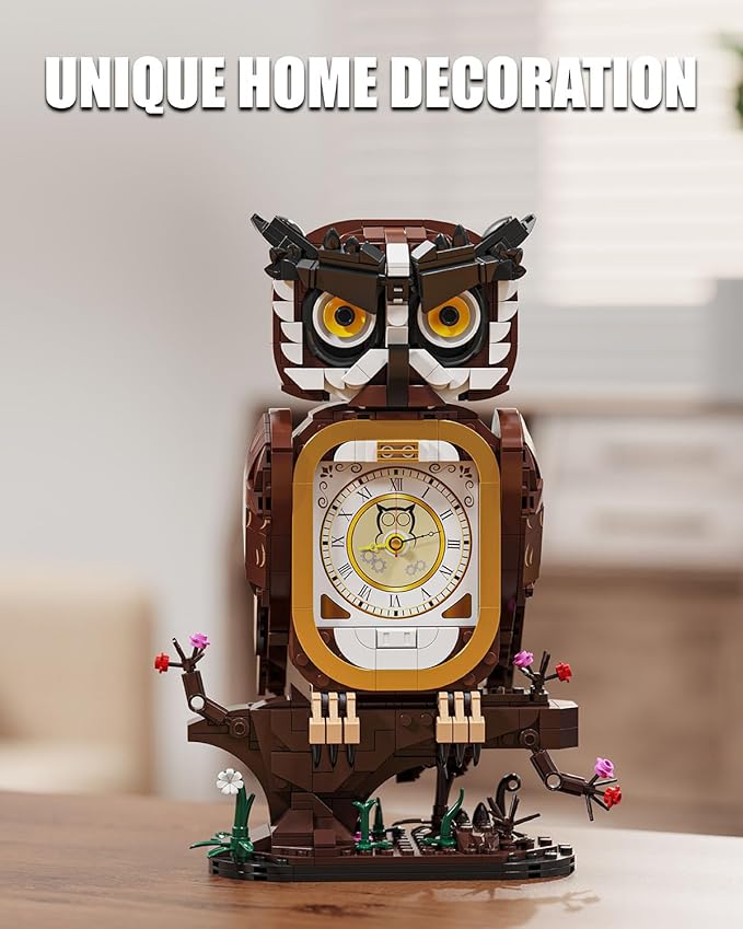 Owl Clock Building Blocks Set, STEM Building Toys with Functional Clock, Collectible Bird Display Model for Home Decor, Creative Gift for Adults & Boys 8-14 (964Pcs)