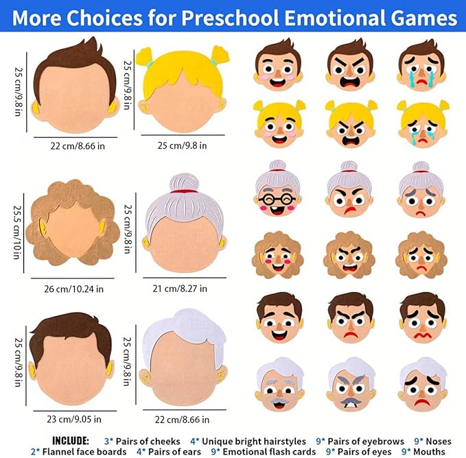 WOBOX 1Set Emotion Learning Felt Board Set for Kids, Montessori Sensory Toys, Interactive Storytelling Kit with 6 Facial Expressions, Early Education Tool for Toddlers