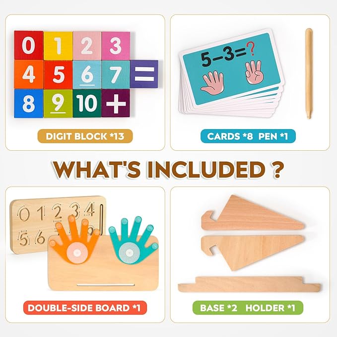 Educational Toys for 3-5 Year Old, Double-Sided Math Manipulatives Number Counting Blocks Writing Practice Board for Kids, Preschool Learning Montessori Toys for Toddlers 2-4 Years
