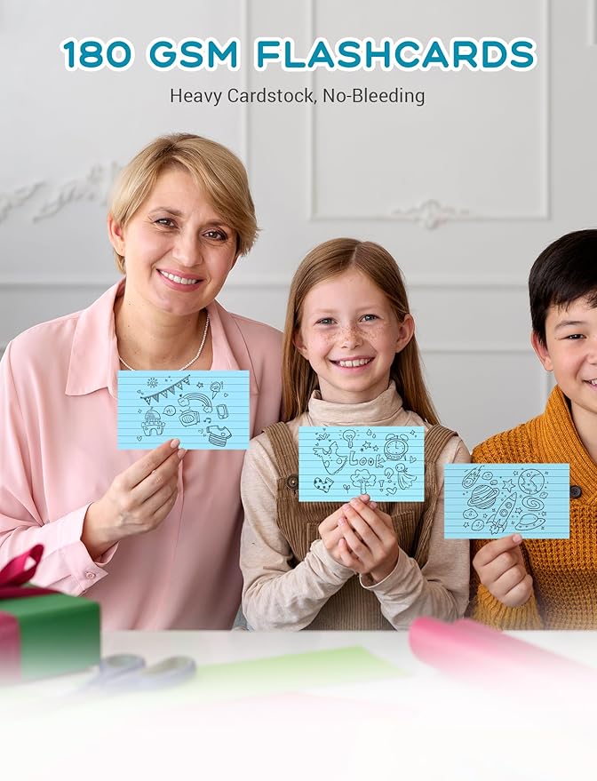 Blue Index Cards Notecards 3x5 Lined, 200 PCS Colored Index Cards Flashcards, Thick 3 x 5 Study Cards, Single-Printing Lined Index Card, 3 by 5 Color Index Flash Cards Ruled for School Office Home