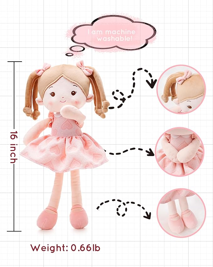 LeyaDoll Soft Baby Doll Toys (16''), My First Baby Rag Doll for 1 Year-Old Girl Birthday Gift, Christmas Plush Toys Gift for Toddler Kids Infants -Sweetheart Girl