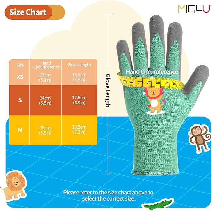 MIG4U Kids Gardening Gloves 3 Pairs, Rubber Coated Yard Work Gloves Waterproof Durable for Boys and Girls