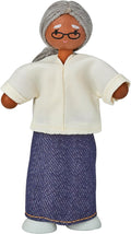 PlanToys® Grandmother Dollhouse Figure - Medium Skin Tone | Poseable 1:12 Scale Dollhouse People | Montessori Pretend Play Doll with Bendable Arms & Legs | Eco-Friendly Wooden Figurine for Kids