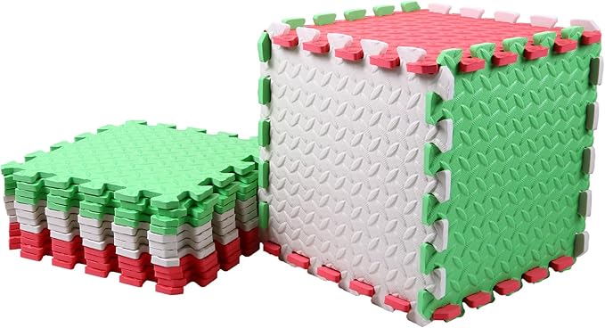 Foam Play Mat for Baby, 0.4 Inch Thick Foam Interlocking Floor Mats, Soft Non-Toxic Baby Playmat, Solid Colored Puzzle Play Mat Kids Floor Mats for Toddler, 16 Tiles(White/Red/Green)