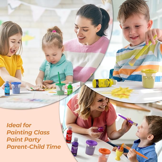 Nicpro 12Colors Washable Paint for Kids(2 oz), Finger Paint Set with Paint Cups and Toddler Paintbrushes, Non Toxic & Mess Free Kids Painting Set for Children Age 1-3 4 5 6+ Preschool Learning Gifts