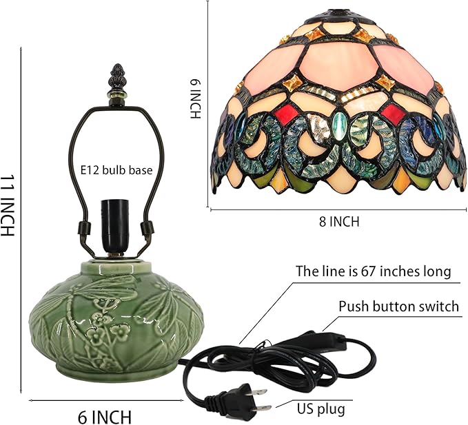 Small Tiffany Lamp Mushroom Table Lamp, Mini Stained Glass Desk Light Memory Sympathy Ceramic lamp 8X11 Inch (Pink Baroque Style)