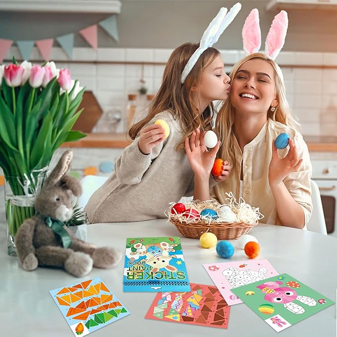 AEAHALY Easter Sticker Book Crafts for Kids Ages 4-8 Reusable Sticker Paint Books Basket Stuffer Gift Party Favors Include Bunny Egg Carrot Chick Gnome and More Designs Create Festival Atmosphere
