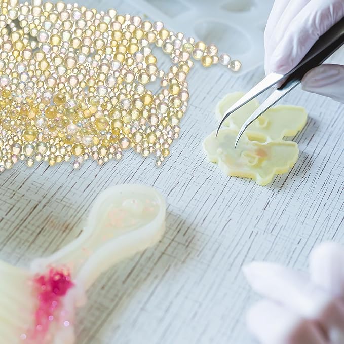 Iridescent Glass Tiny Bubble Beads, 0.4-3mm 10g No Hole Micro Mini Round Golden Yellow Water Droplets Beads - Applications: for Resin Filler, Nail Art, Dollhouse Bath Tub
