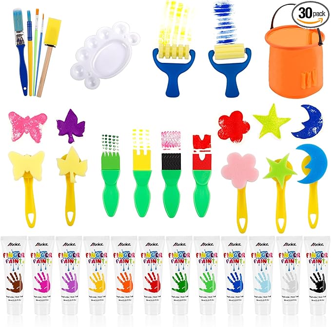 ABEIER Washable Finger Paint Kit for Toddlers, 12 Colors with Paint Tools, Safe Non-Toxic, Baby Safe Paint for Hand and Feet, Mess Free Art Supplies for Kids, DIY Crafts, Kids Gifts, Ages 3+