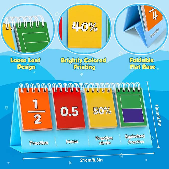 Torlam Fraction Manipulatives for Elementary School, Fraction Circles & Percentage & Decimal Flip Chart, Kids Math Games Math Manipulatives for 1st, 2nd, 3rd, 4th, 5th, 6th Grade Homeschool Supplies