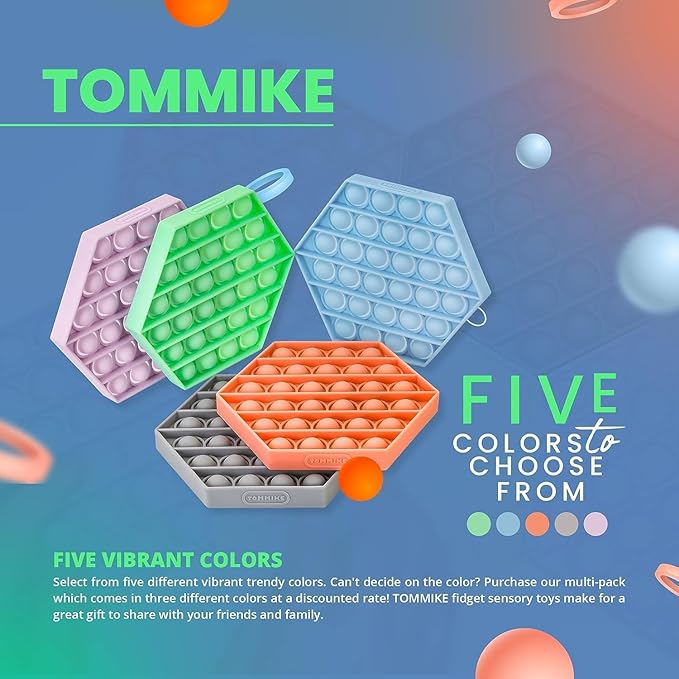 TOMMIKE Hexagon Push Pop Fidget Toy Bubble Sensory for Anxiety & Stress Relief Special Needs Autism Learning Office School Game Crafts Kids Adults (White)