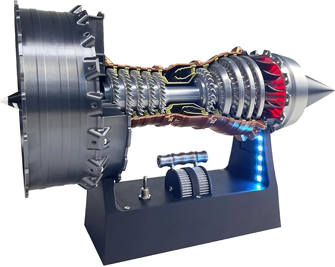 Turbofan Model Kit, Adjustable Speed TR900 Aircraft Engine Turbojet Engine with Light, DIY Mechanical Science Education Toy Gift Decor for Adult, 28cm