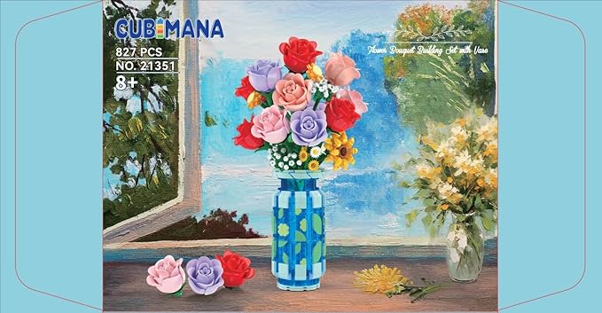 Roses Flowers Building Set with Vase & LED Light, Mother's Day 16 Mini Flowers Bouquet Botanical Building Blocks Toy, Birthday Gifts for Adults, Artificial Flowers for Home Decor & Display
