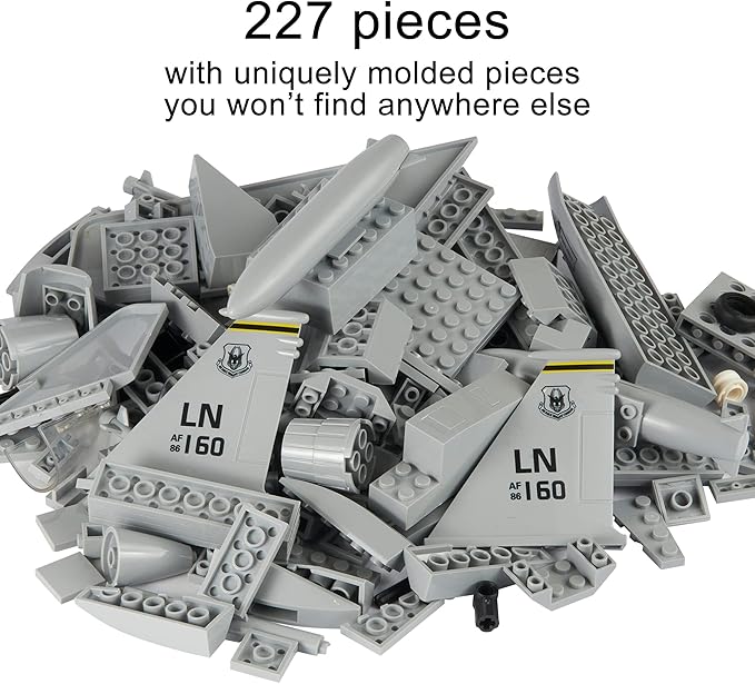 Apostrophe Games Fighter Jet Building Block Set – 227-Pcs F-15 Eagle Fighter Toys Set – Plane for Kids Older Than 10 and Adults – Compatible with All Building Bricks