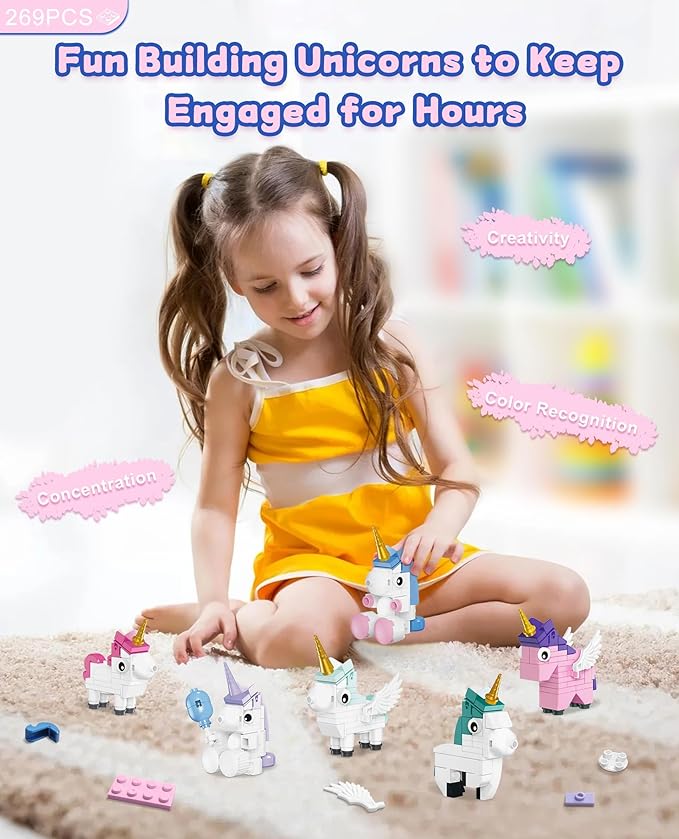 Unicorn Toys Building Set, 6 Pack Cute Unicorn Party Favors Gift, Goodie Bags Stuffers Birthday Halloween Building Blocks