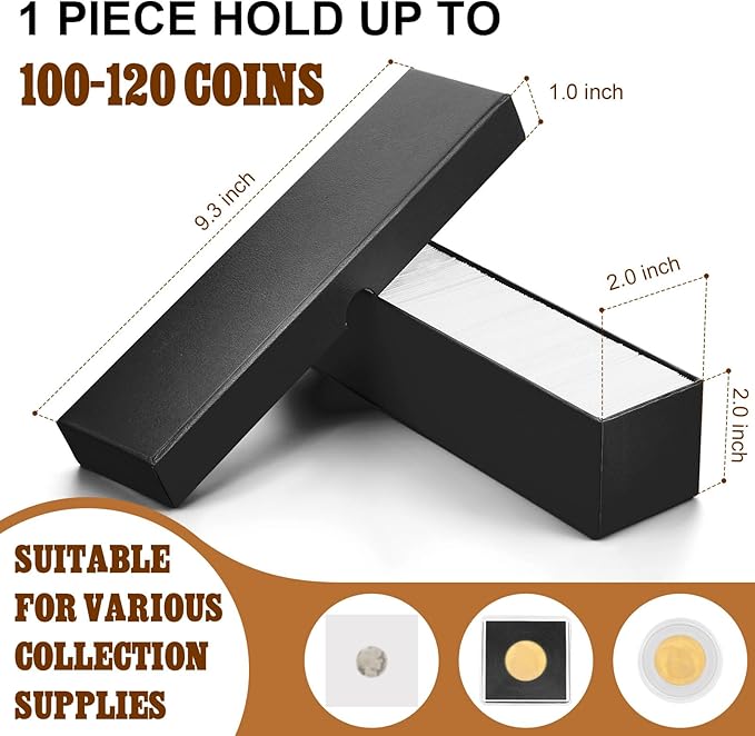 Teling 8 Pcs Coin Storage Box 2x2inch Flip Holders Collectors Coin Supplies Holders for Cents Collection Cardboard (Black)