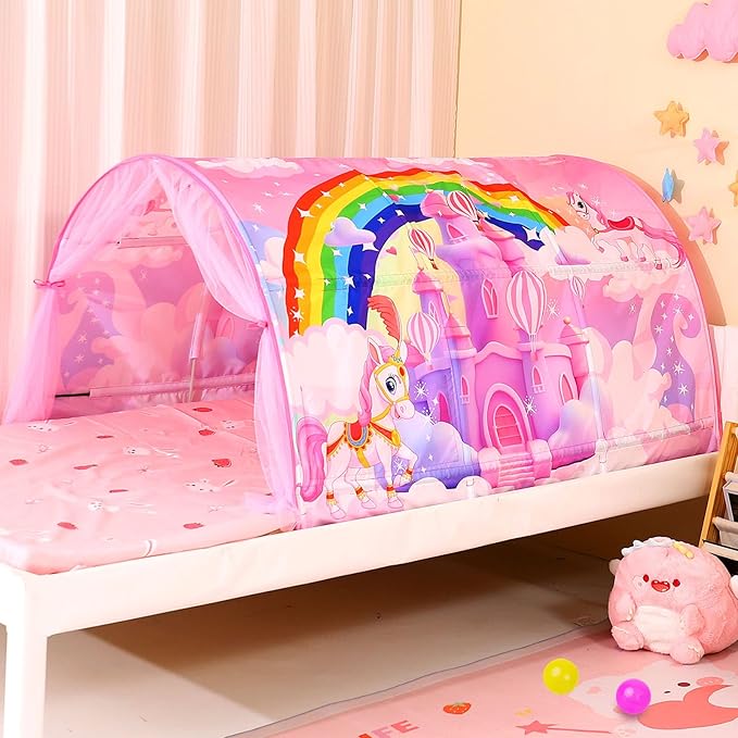 Bed Tent for Kids Lucky Castle Bed Tent Foldable Play House for Children Play Tents for Girls Boys Sleeping Canopy Playhouse