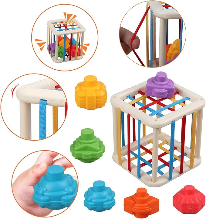 Baby Sensory Shape Sorter Blocks Toy, Activity Cube Bins, Montessori Educational Learning Fine Motor Skills Toys for Babies Toddlers 6 12 18 Months Age 1 2 3 One Two Year Old Boys Girls Gifts